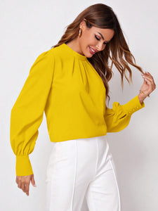 Ruched Mock Neck Long Sleeve Blouse