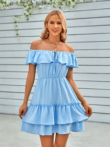 Ruffled Off-Shoulder Tied Dress