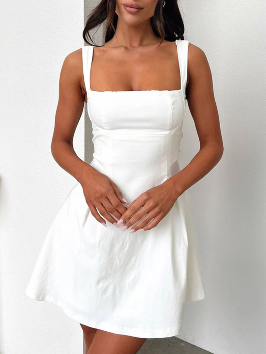 Devine Bow Back Square Neck Mini Dress Trendsi