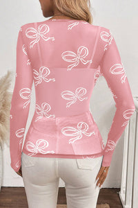 Bow Round Neck Long Sleeve Top Trendsi