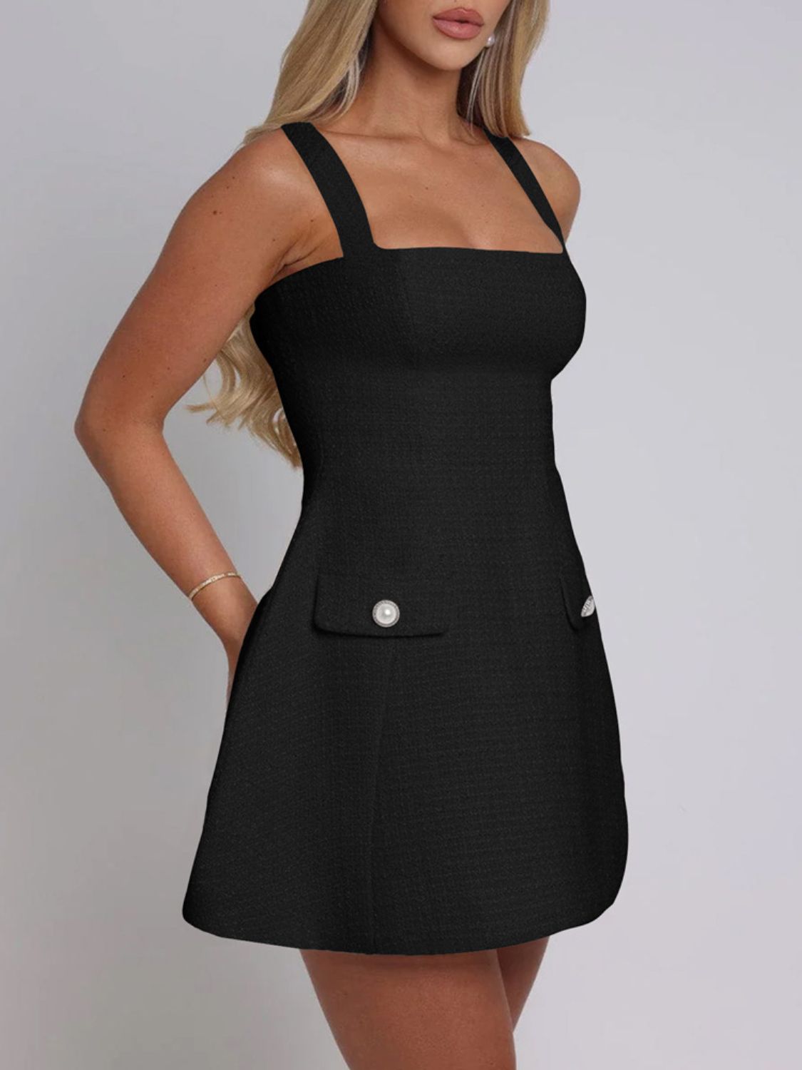 Devine Square Neck Wide Strap Mini Dress Trendsi