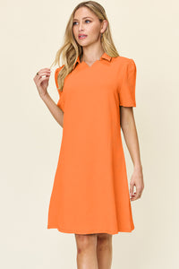 Double Take Full Size Texture Collared Neck Short Sleeve Dress