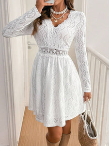 Lace Detail V Neck Long Sleeve Mini Dress Trendsi