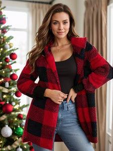 Plaid Long Sleeve Hooded Coat