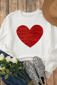 Valentine’s Day Heart Round Neck Long Sleeve Sweatshirt Trendsi