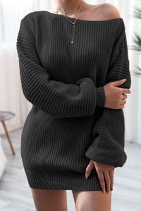 Boat Neck Long Sleeve Mini Sweater Dress Trendsi