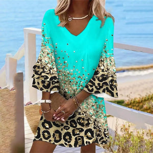 Leopard Print V-Neck Loose Beach Dress