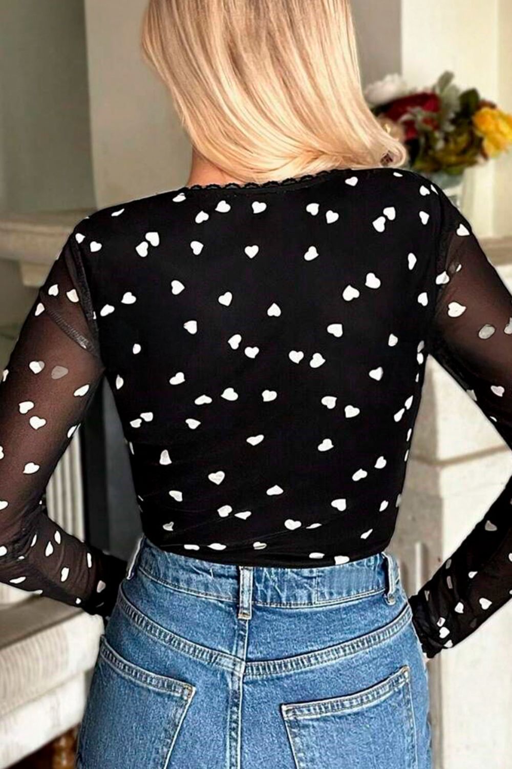 Heart Square Neck Long Sleeve Bodysuit Trendsi