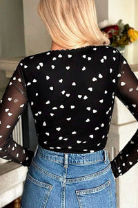 Heart Square Neck Long Sleeve Bodysuit Trendsi