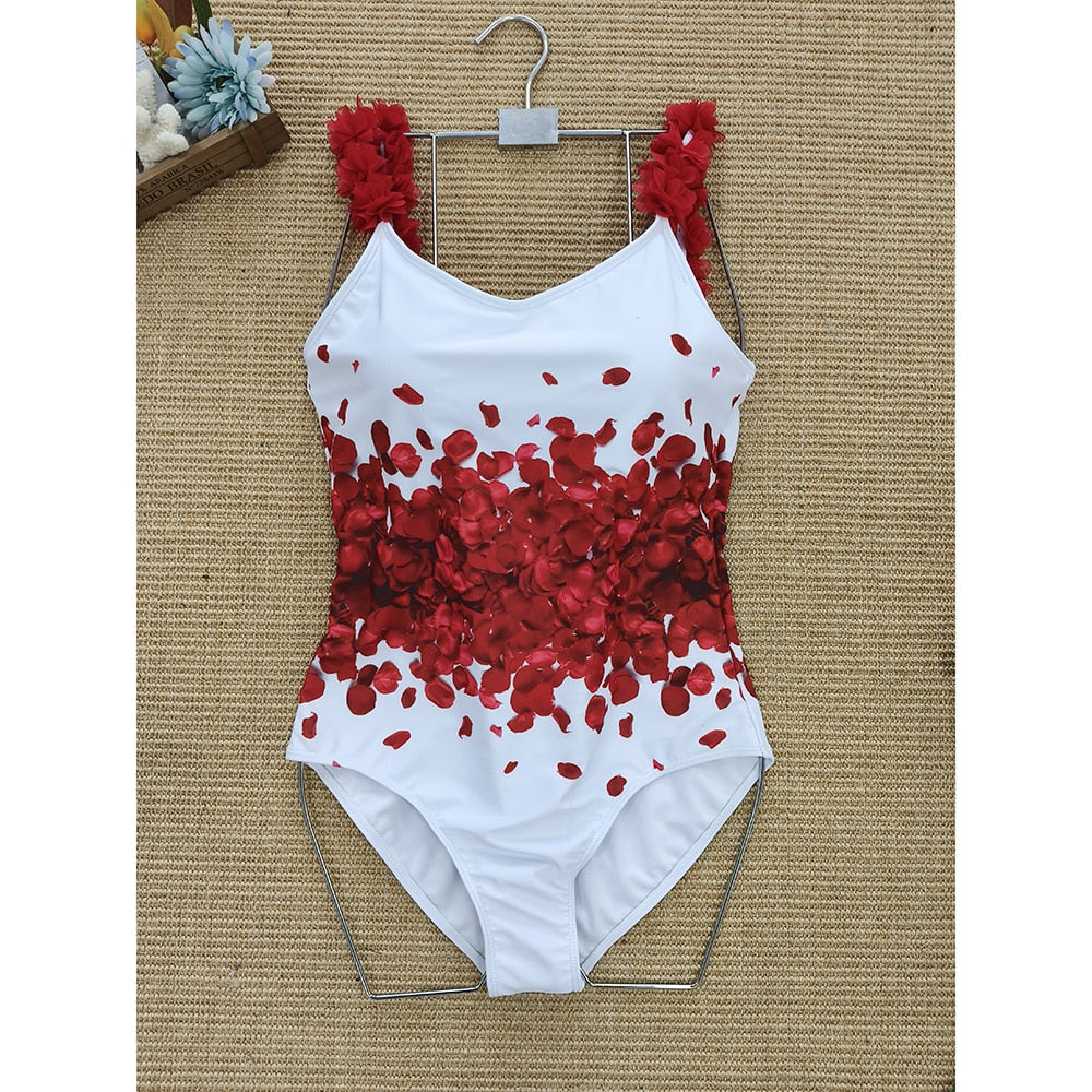 Floral Printed Ruffle Bikinis Strappy Bandage Swimwear