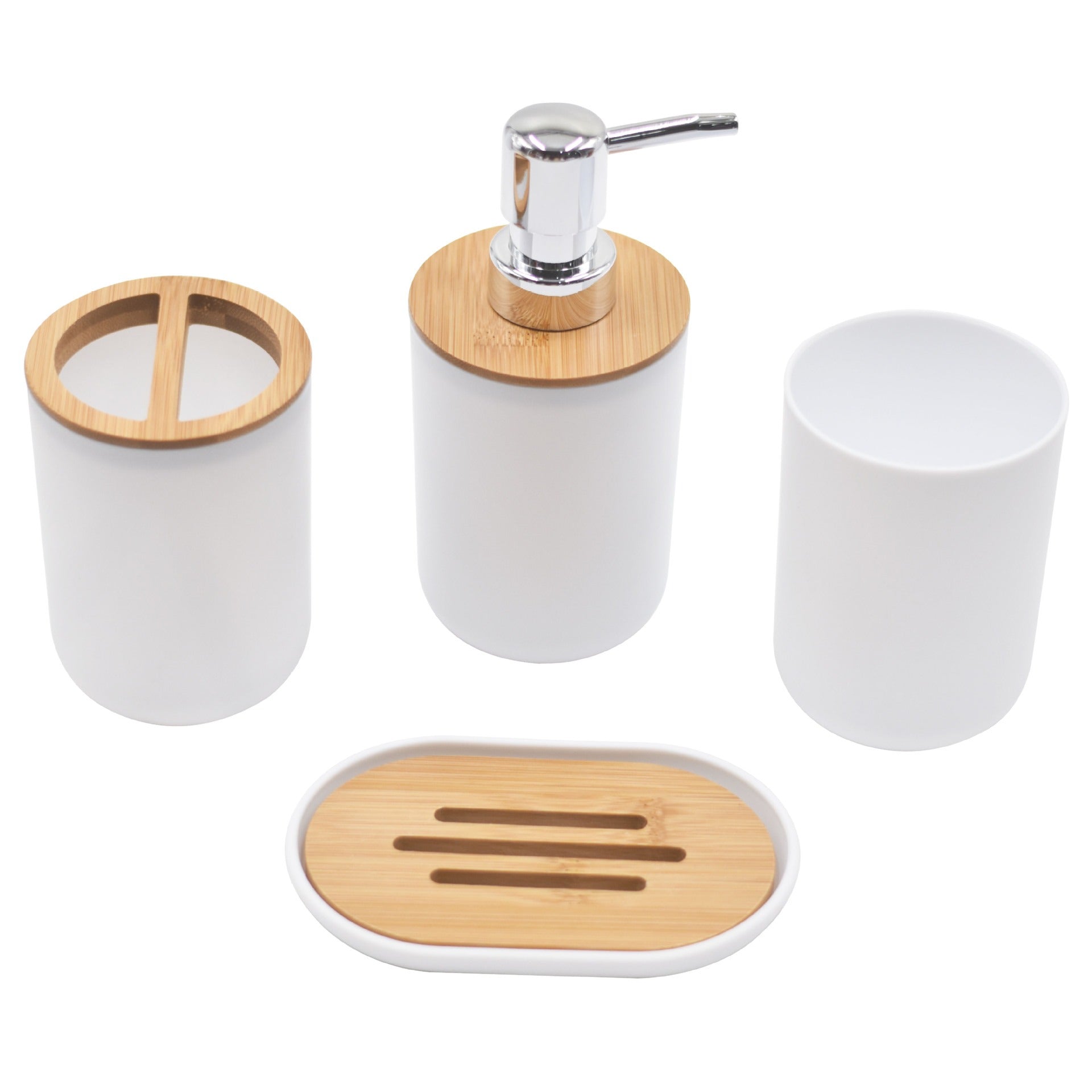 Light Luxury Bamboo and Wood Bathroom Set, Wash Basin, Table Top, Toilet Supplies, Plastic Toilet Brush, Garbage Bin