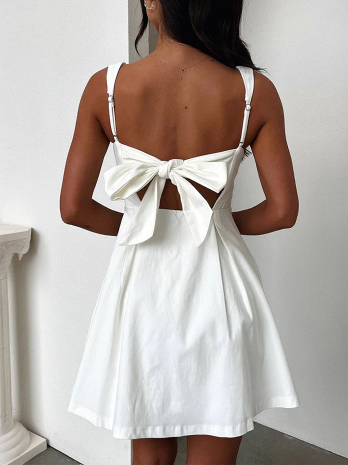 Devine Bow Back Square Neck Mini Dress Trendsi