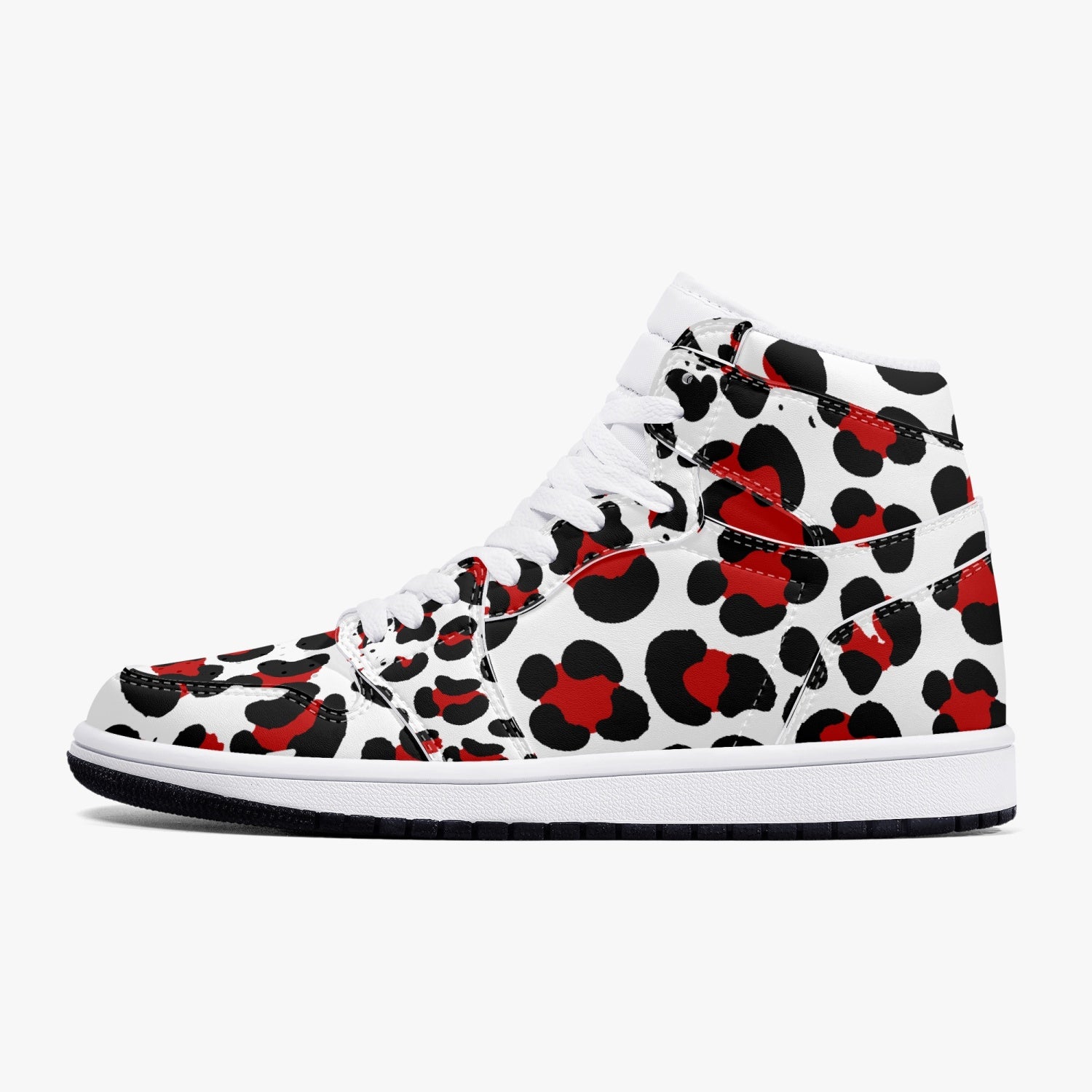 New Black & Red Leopard Print High-Top Leather Shoes