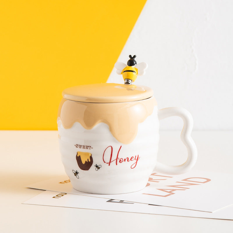 Creative Ceramic Cup With Lid Bee Mug