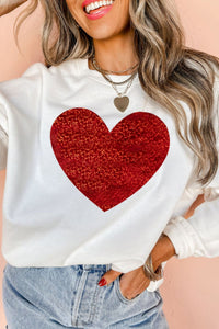Valentine’s Day Heart Round Neck Long Sleeve Sweatshirt Trendsi