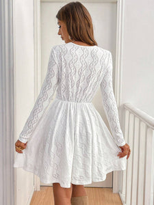 Lace Detail V Neck Long Sleeve Mini Dress Trendsi