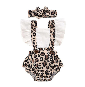 Ruched Leopard Print Sleeveless Baby Romper
