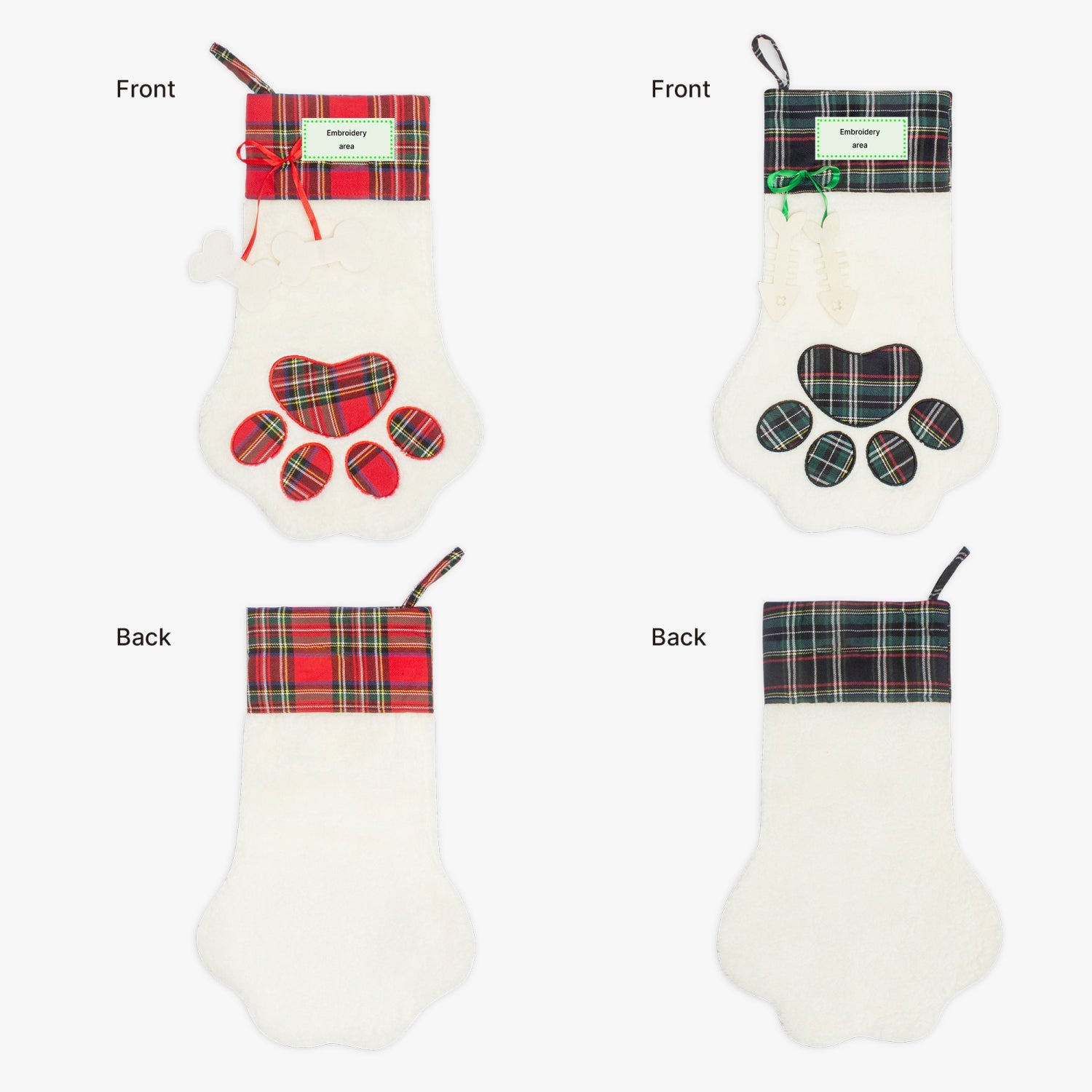 Custom Paw shaped Embroidered Christmas Stocking Custom Elite Apparel
