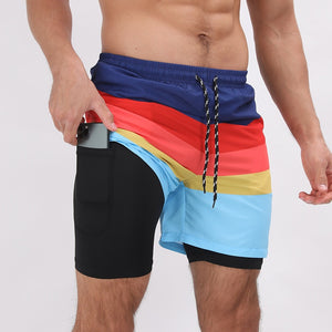 New Mens Casual Beach Shorts Printed Double Layer