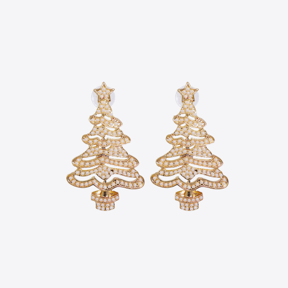 Rhinestone Alloy Christmas Tree Earrings Trendsi