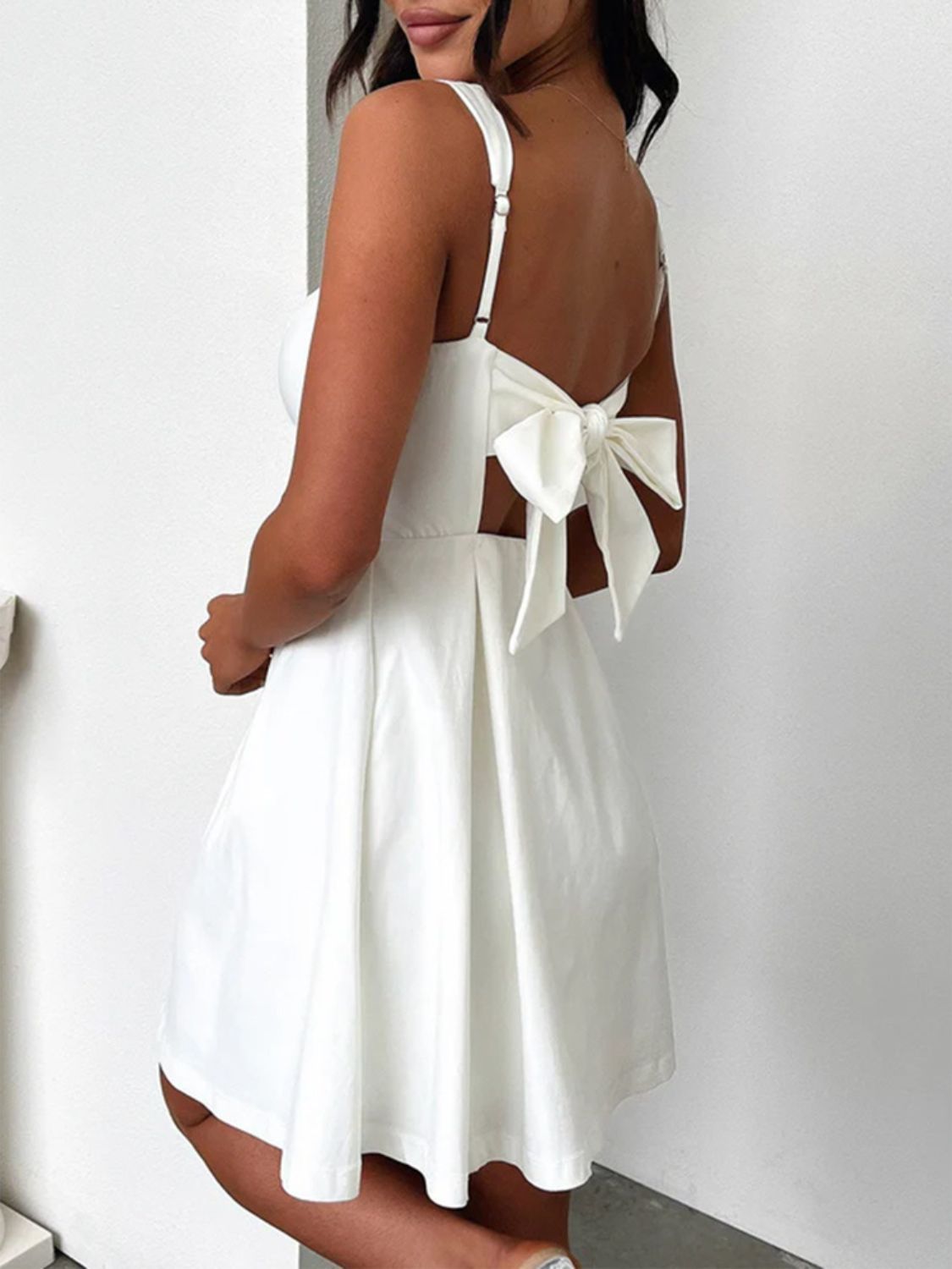 Devine Bow Back Square Neck Mini Dress Trendsi