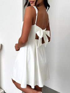 Devine Bow Back Square Neck Mini Dress Trendsi