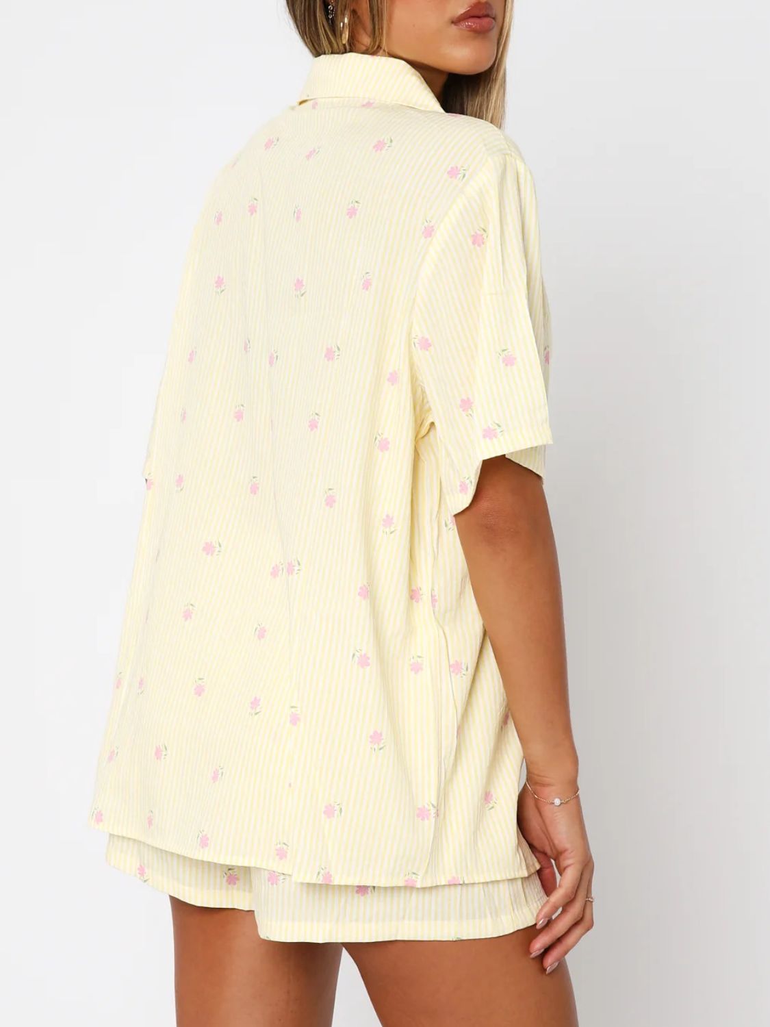 Valentine's Day Printed Collared Neck Short Sleeve Top and Shorts Set Trendsi