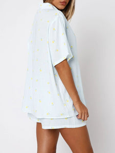 Valentine's Day Printed Collared Neck Short Sleeve Top and Shorts Set Trendsi