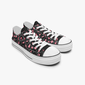 Pink & Black Leopard Low Canvas Shoes-White sole