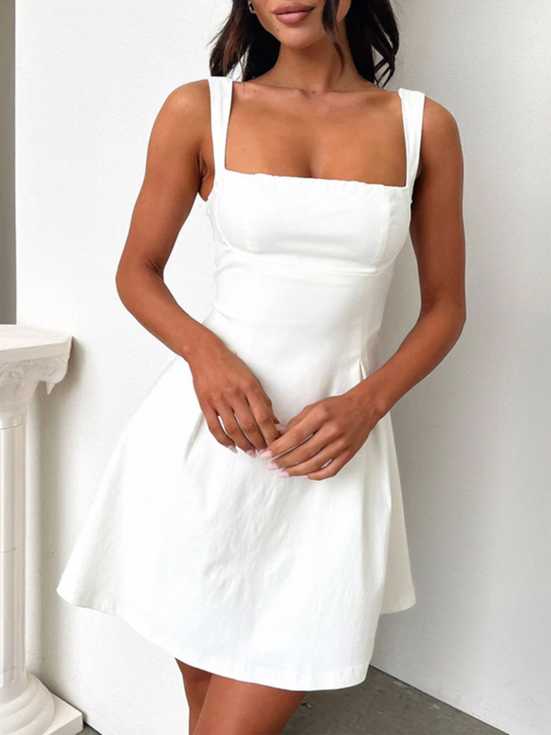 Devine Bow Back Square Neck Mini Dress Trendsi