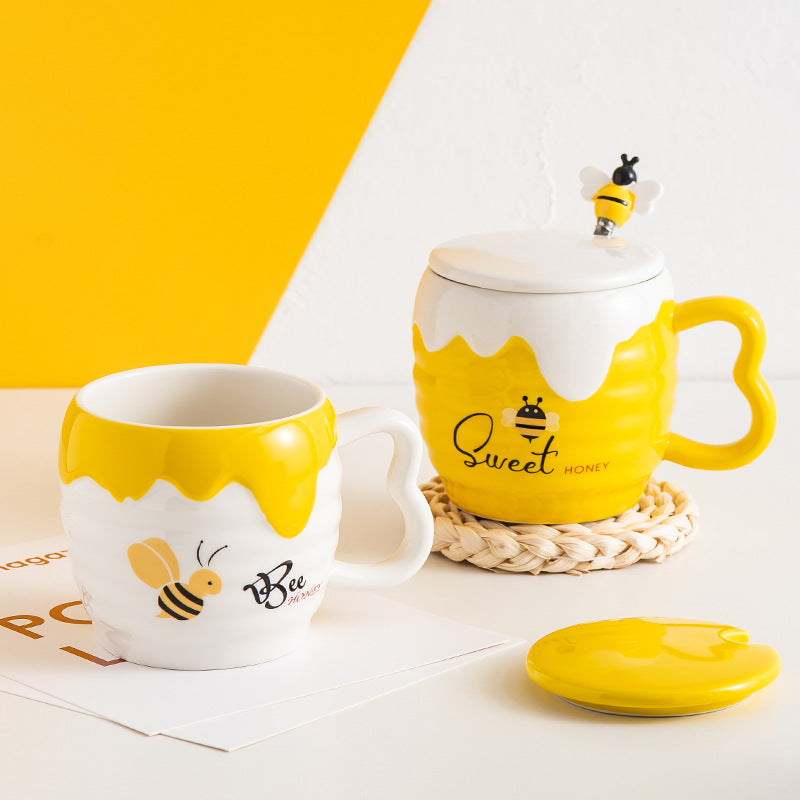 Creative Ceramic Cup With Lid Bee Mug