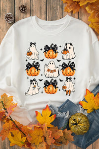 Pumpkin & Ghost Round Neck Long Sleeve Sweatshirt