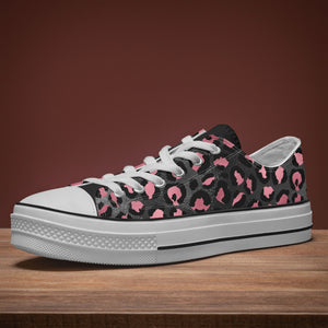 Pink & Black Leopard Low Canvas Shoes-White sole