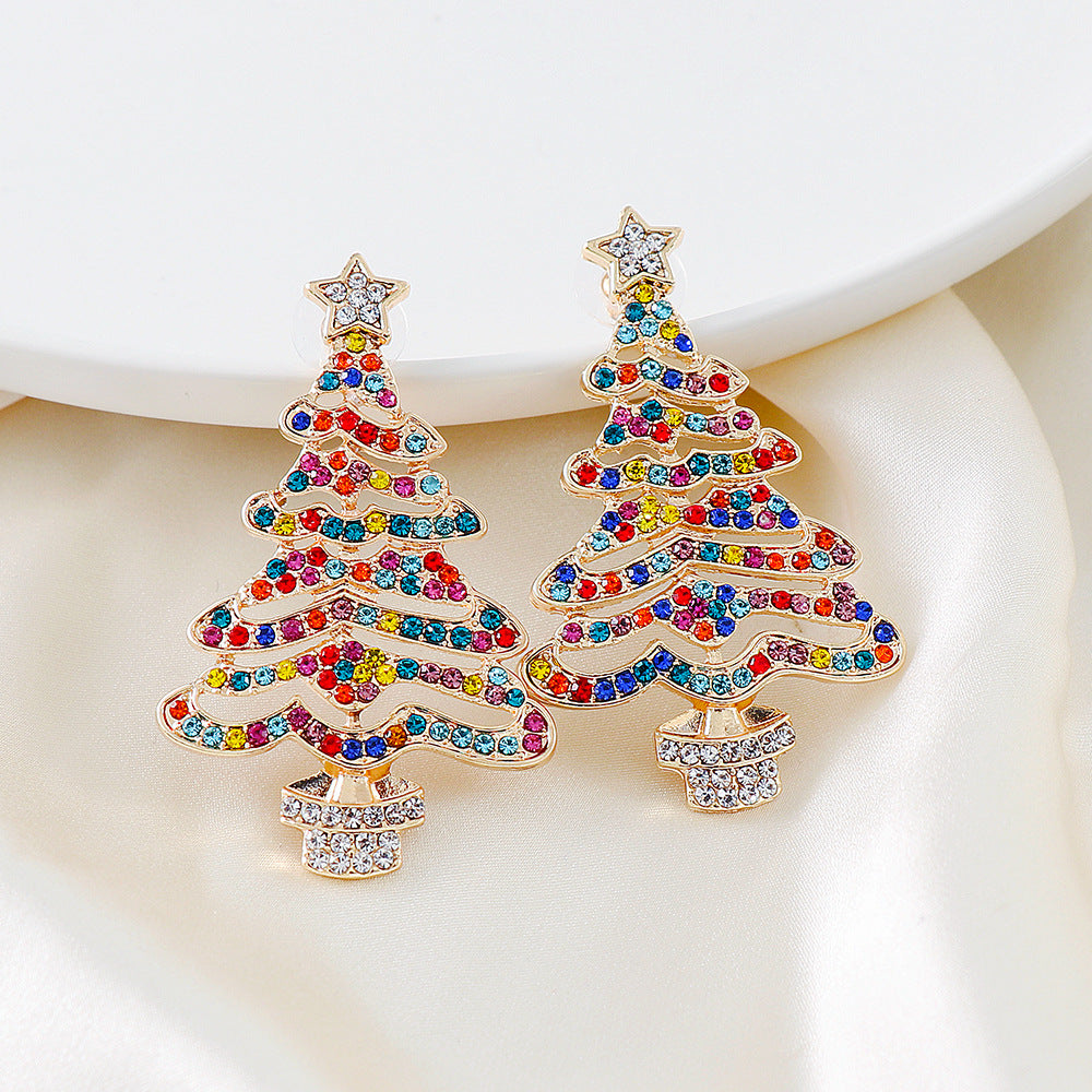 Rhinestone Alloy Christmas Tree Earrings Trendsi