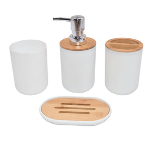 Light Luxury Bamboo and Wood Bathroom Set, Wash Basin, Table Top, Toilet Supplies, Plastic Toilet Brush, Garbage Bin