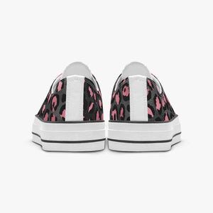 Pink & Black Leopard Low Canvas Shoes-White sole