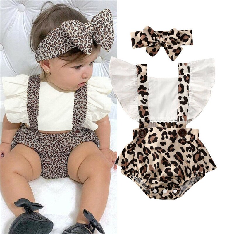 Ruched Leopard Print Sleeveless Baby Romper