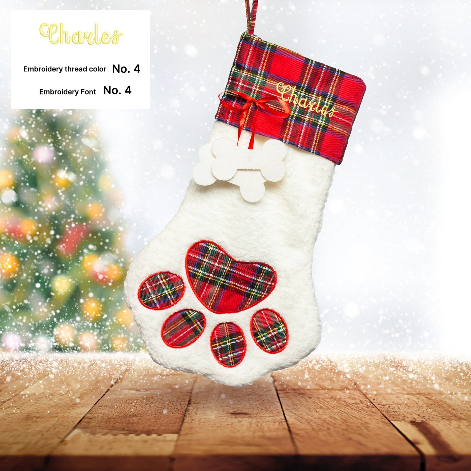 Custom Paw shaped Embroidered Christmas Stocking Custom Elite Apparel