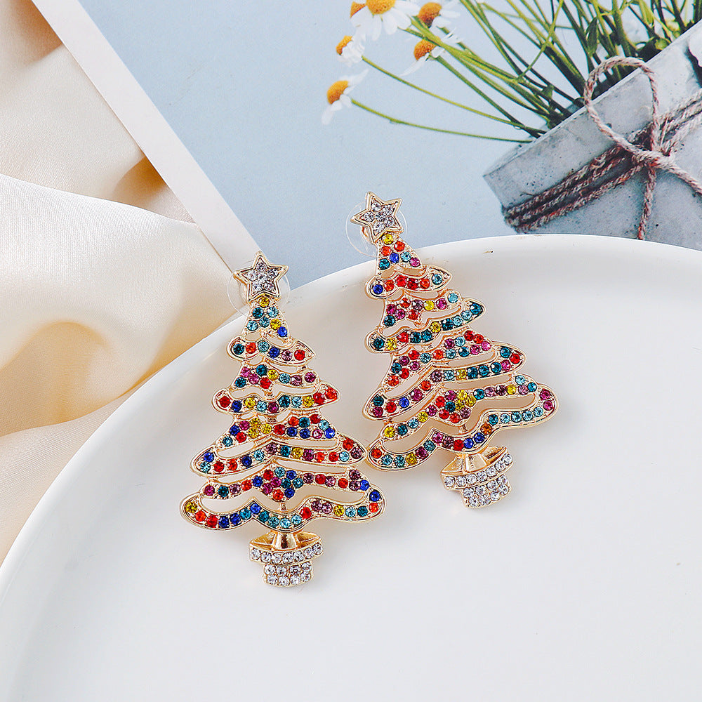 Rhinestone Alloy Christmas Tree Earrings Trendsi