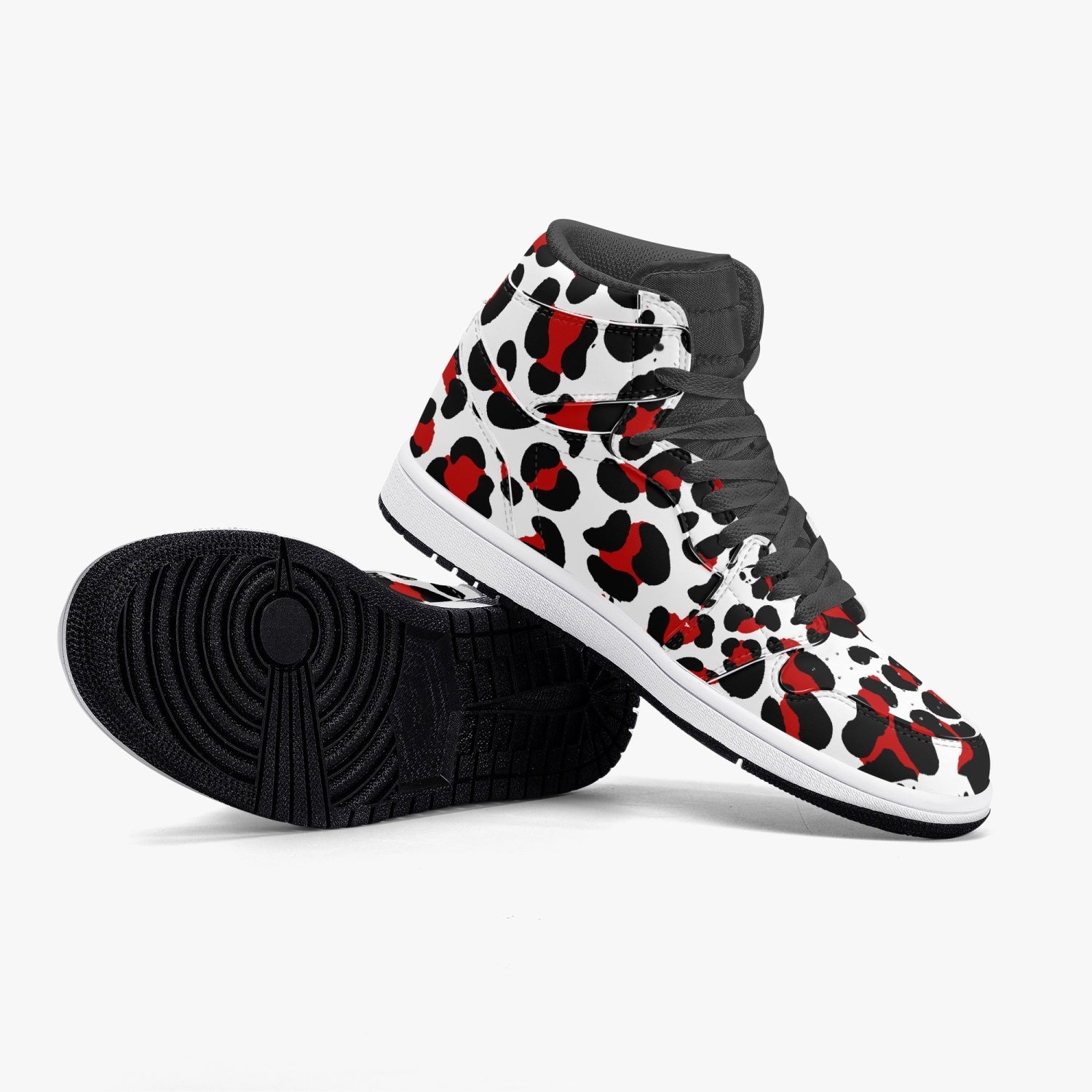 New Black & Red Leopard Print High-Top Leather Shoes