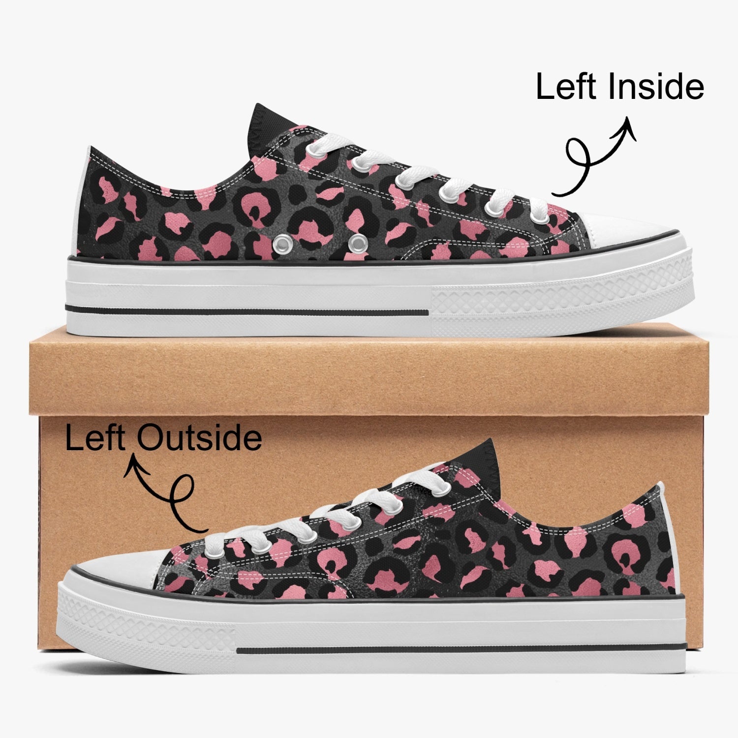 Pink & Black Leopard Low Canvas Shoes-White sole