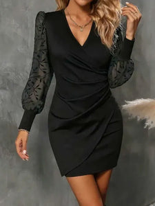 Ruched Surplice Long Sleeve Dress Trendsi