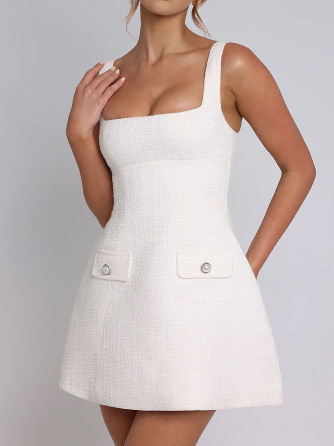 Devine Square Neck Wide Strap Mini Dress Trendsi