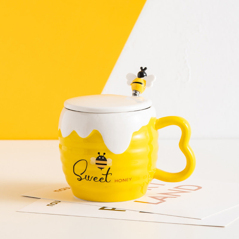 Creative Ceramic Cup With Lid Bee Mug