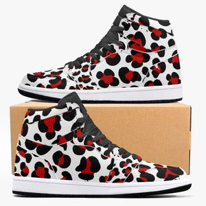 New Black & Red Leopard Print High-Top Leather Shoes