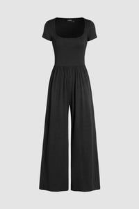 Square Neck Short Sleeve Wide Leg Jumpsuit