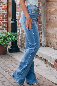 Pearl Trim High Waist Bootcut Jeans