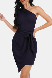 Tie Front One-Shoulder Sleeveless Dress