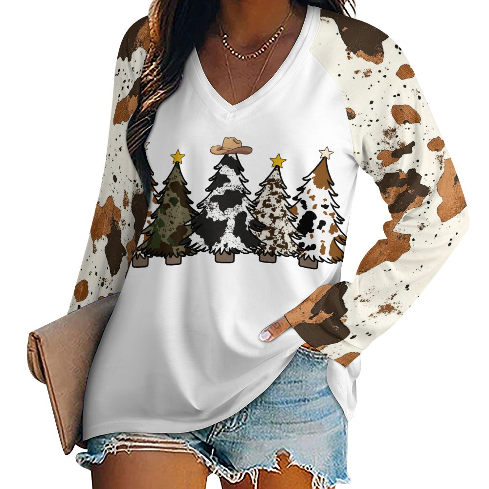 Cowhide Christmas Long sleeve loose tee Inkedjoy