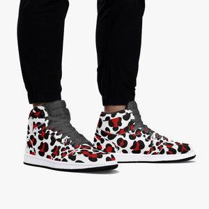 New Black & Red Leopard Print High-Top Leather Shoes